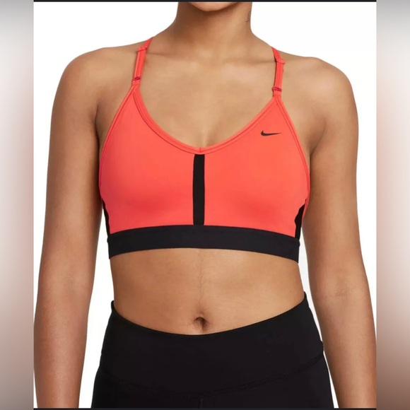 Nike Indy Women’s Padded V-Neck Sports Bra Size Medium Orange and Black - Picture 10 of 10